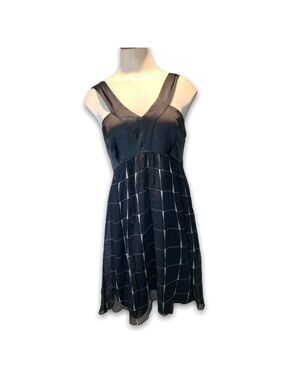 Black Sheer Silk Dress Babydoll Sz S V Neck White Checkered Minimalist Party